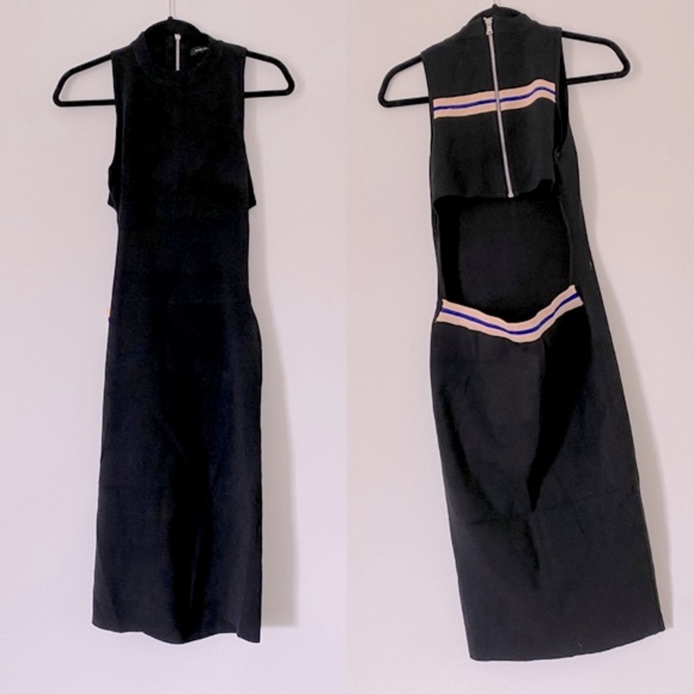 English Factory Dress Black Medium M Bodycon Midi Cut Out Summer Cocktail Tank